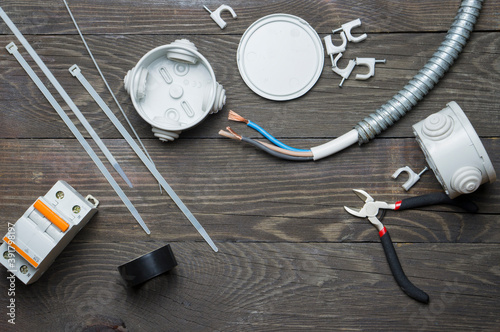 Bilde på lerret A set of hand tools and consumables for working with an electrician