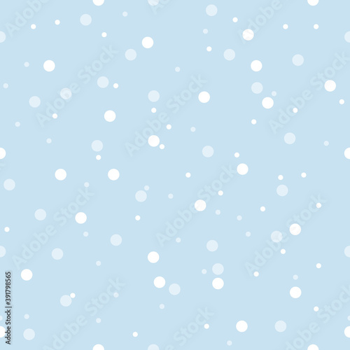 Vector baby blue snowfall seamless pattern background.