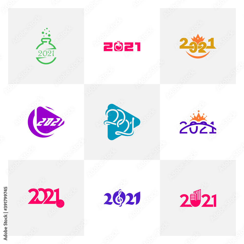Set of 2021 logo vector template, Creative 2021 logo design concepts, Icon symbol, Happy new year logo