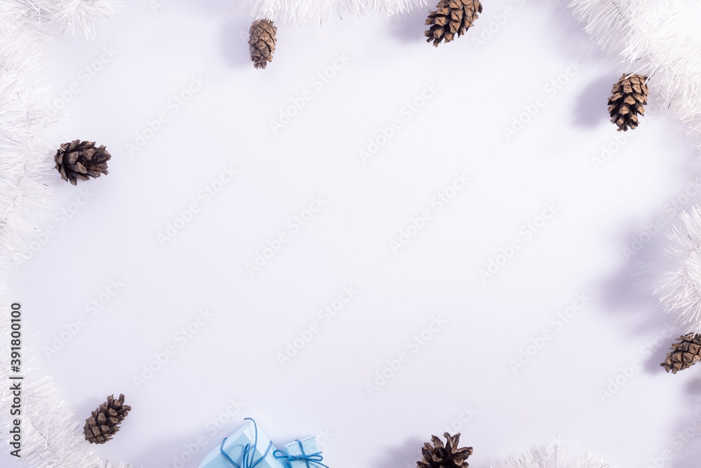 Christmas flatlay fir-tree cones on a white background. copy space new year Christmas flatlay fir-tree cones on a white background. copy space new year