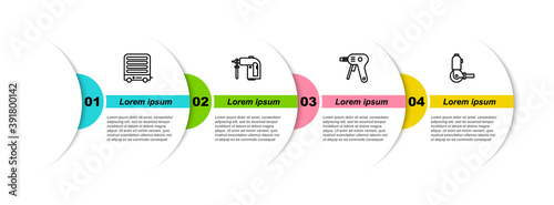 Set line Electric heater, Rotary hammer drill machine, hot glue gun and Angle grinder. Business infographic template. Vector.