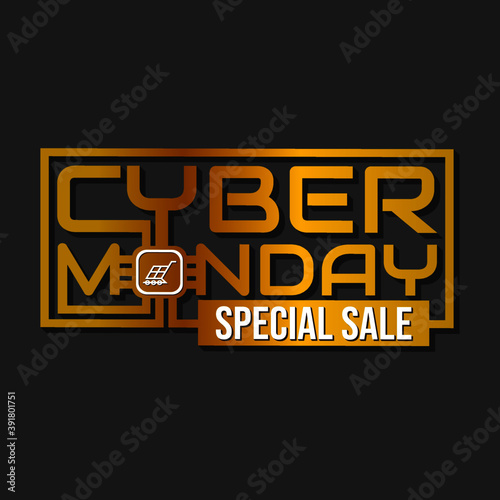 cyber monday special sale tag vector with golden gradient text on black background