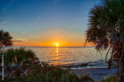 Sunset over the Gulf of Mexico from Caspersen Beach in Venice Florida in the UNited States