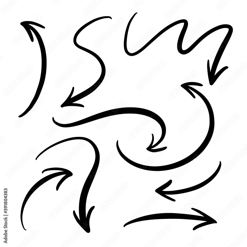 Set of black hand drawn style arrows. Sketch arrow. Set of black hand drawn style arrows. Sketch arrow.