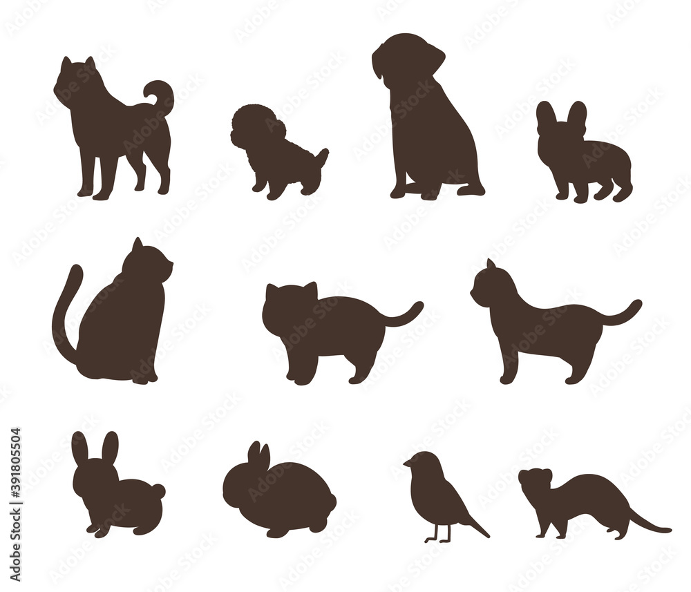 動物のシルエット 犬と猫と兎と鳥とフェレット Vector De Stock Adobe Stock