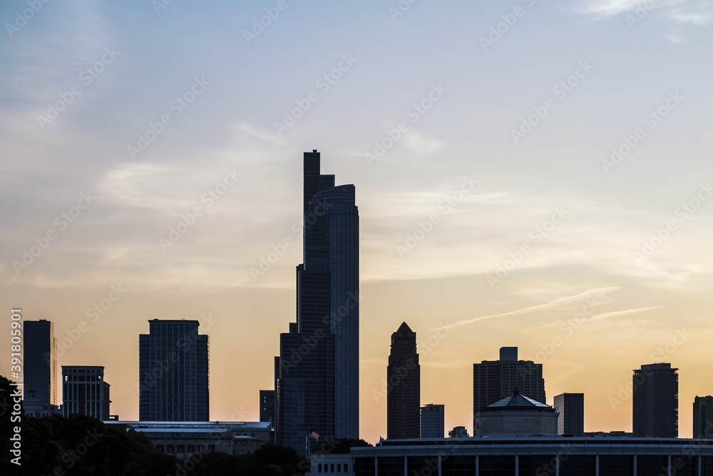 Beautiful Chicago skyline at dawn