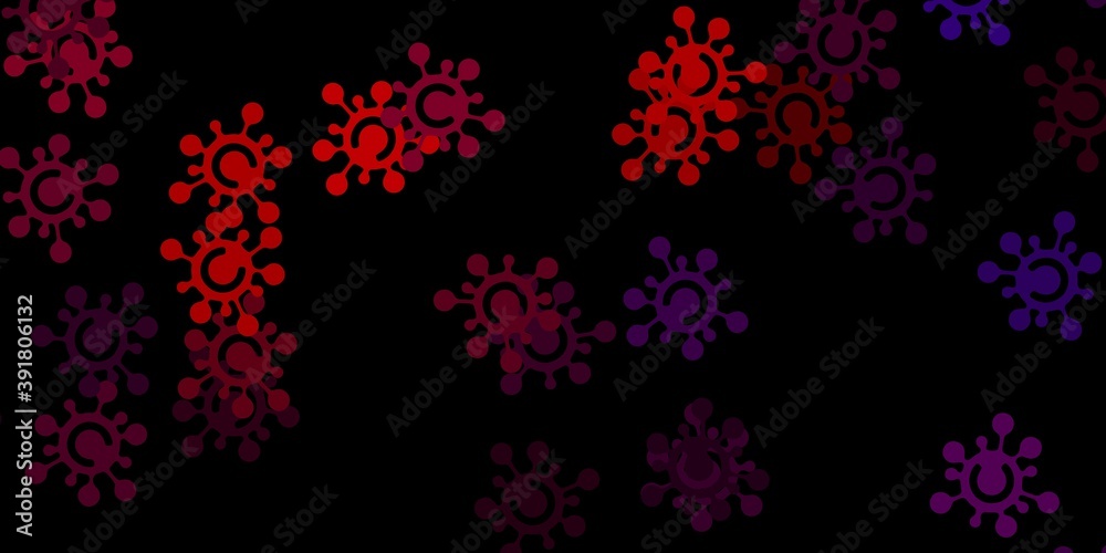 Dark blue, red vector background with covid-19 symbols.