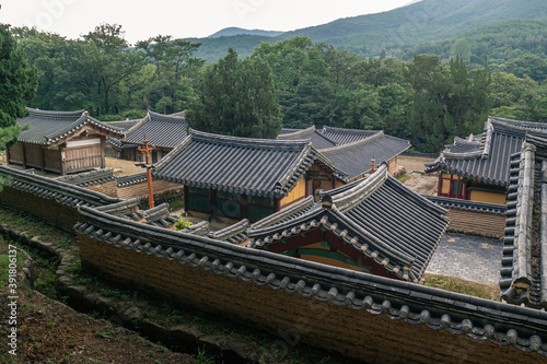 Oksan academy scenic area, a UNESCO World Heritage Site in Gyeongju, South Korea, taken from the hill.