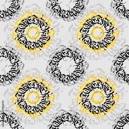 gothic calligraphy circle printed tee shirt typography vector illustration seamless pattern