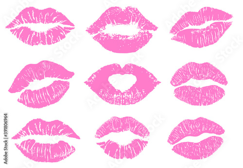 Imprint kiss, Female lipstick kiss print set for valentine day and love illustration isolated on white background