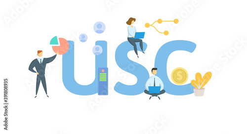 USC, United States Code. Concept with keywords, people and icons. Flat vector illustration. Isolated on white background.