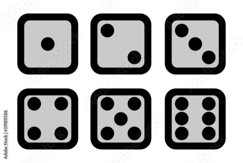 dices icon on square internet button. An Icon of dice. A set of logos of dice.