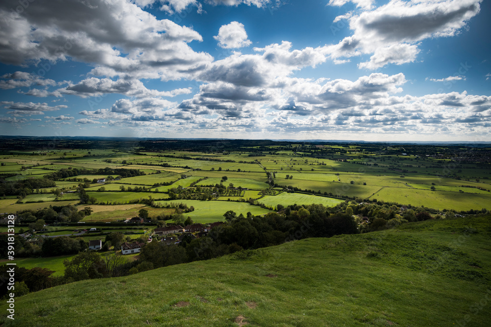 English rural landscape seen from Glastonbury Tor