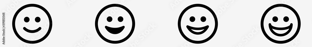 Happy Emoticon Icon Set Black Line | Emoji Faces Vector Illustration