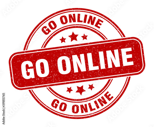 go online stamp. go online label. round grunge sign