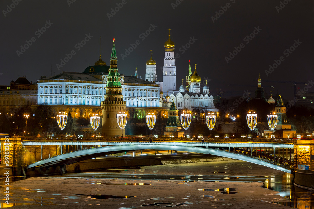 Winter view on Moscow River and Kremlin