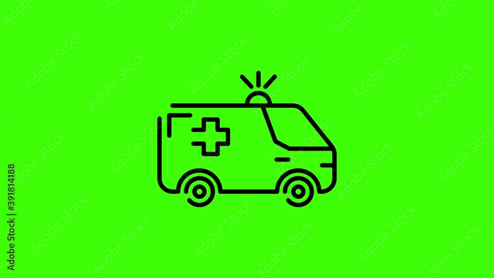 ambulance line icon motion graphic animation.green background. 4K motion graphic. ambulance line icon motion graphic animation.green background. 4K motion graphic.