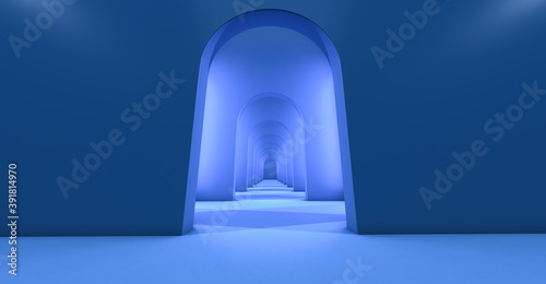 Fototapeta Naklejka Na Ścianę i Meble -  3d render of walkway arch, hallway, Long tunnel with arches for product presentation