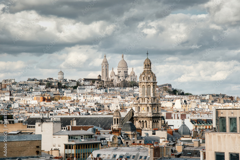 beautiful view of the city Paris. Basilica Sacre Coeur Montmartre.