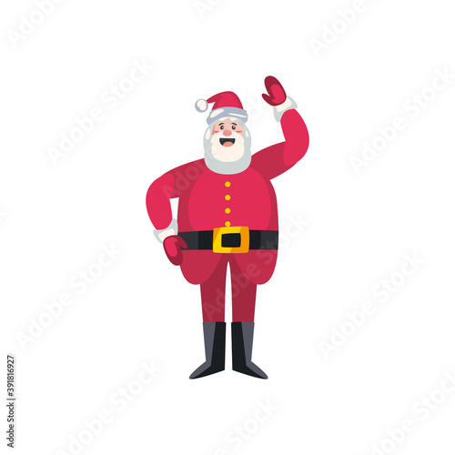 christmas, santa claus with hand up in white background