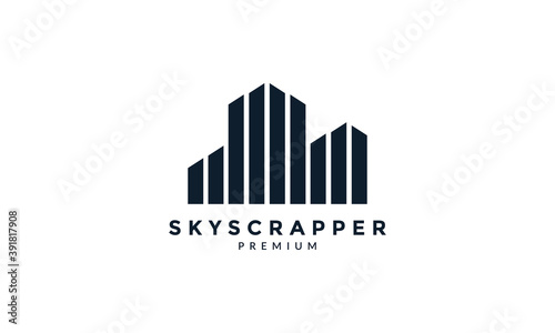 simple vertical line skyscraper logo vector icon illustration design