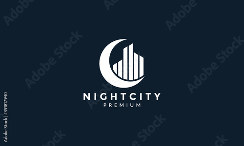 crescent with skyscraper logo vector icon illustration design