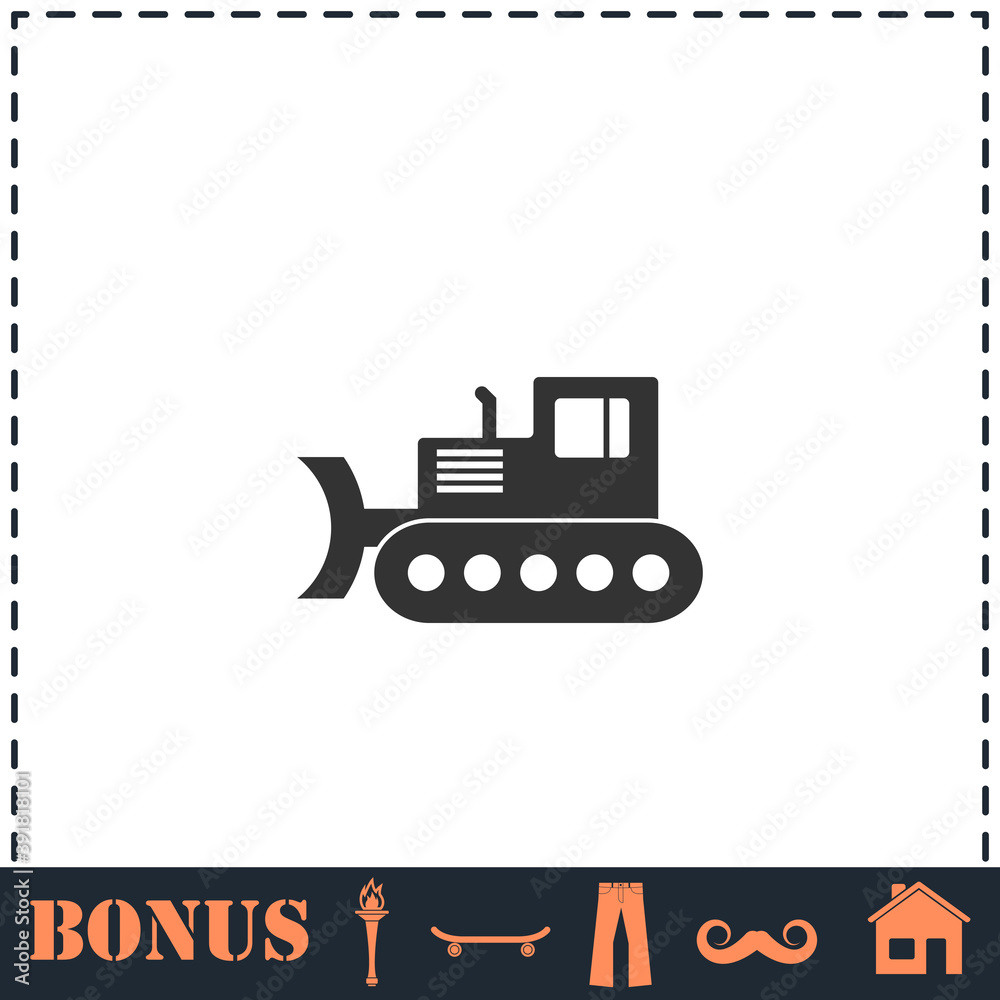 Bulldozer icon flat Bulldozer icon flat