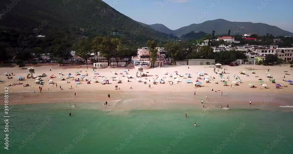 A parallel moving aerial view of visitors at Shek O beach in Hong Kong as public beaches reopening, after months of closure amid coronavirus (Covid-19) outbreak, to the public A parallel moving aerial view of visitors at Shek O beach in Hong Kong as public beaches reopening, after months of closure amid coronavirus (Covid-19) outbreak, to the public