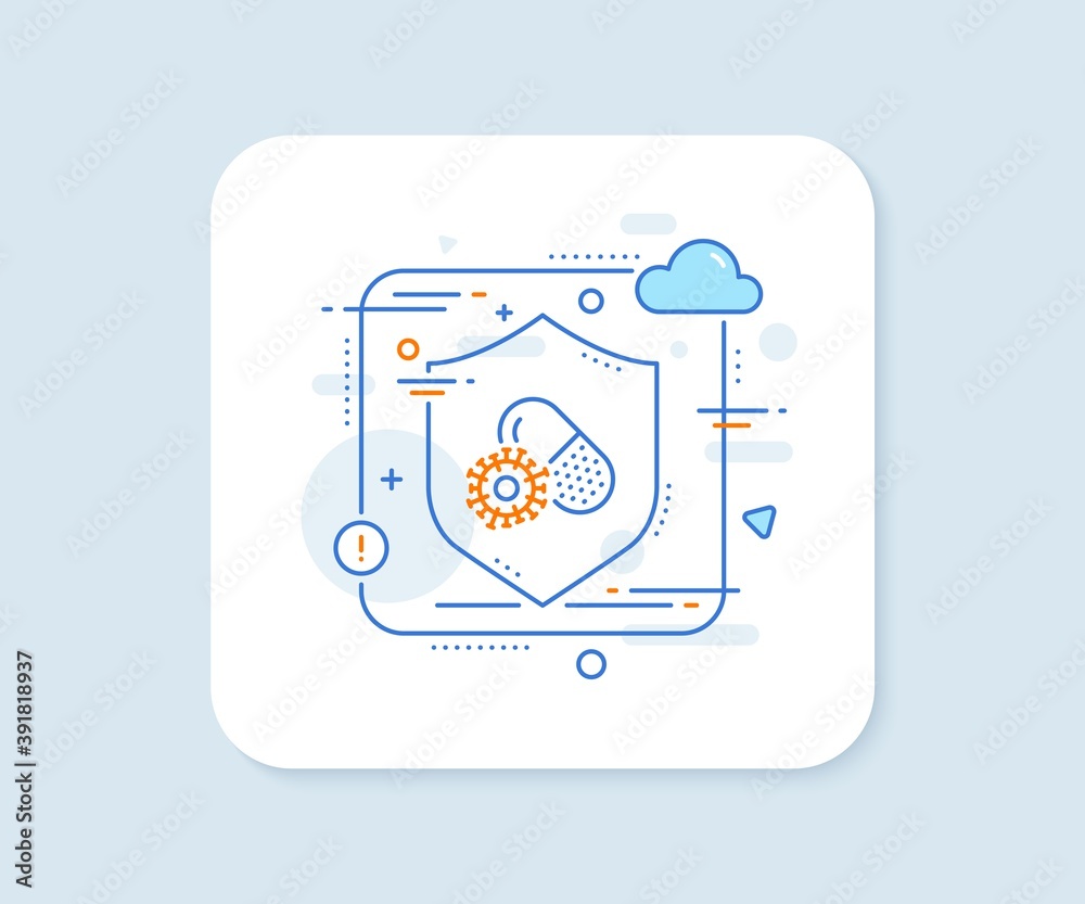 Coronavirus pills line icon. Abstract vector button. Covid-19 virus vaccine sign. Corona virus symbol. Coronavirus pills line icon. Protect shield concept. Vector Coronavirus pills line icon. Abstract vector button. Covid-19 virus vaccine sign. Corona virus symbol. Coronavirus pills line icon. Protect shield concept. Vector