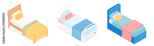 Set of isometric beds. Vector collection. Illustration in flat design.