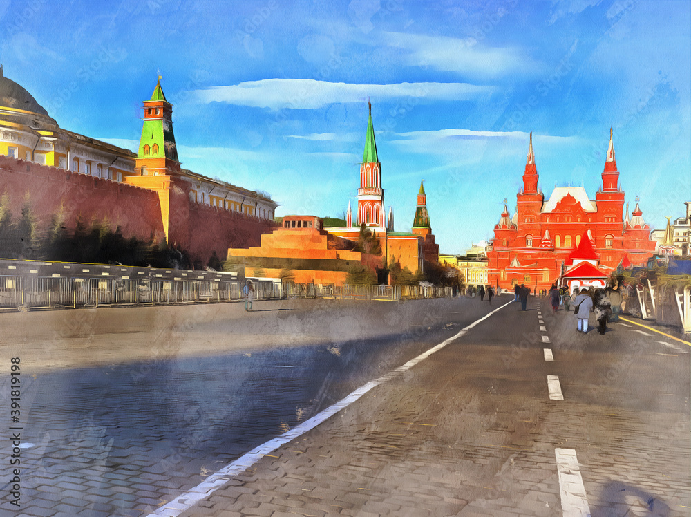 Red square view colorful painting looks like picture