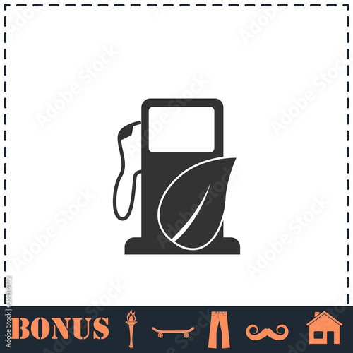 Gas station with leaves icon flat