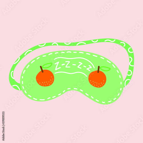 Hand drawn sleep eye mask with vegan green print. Cute and fun vector illustration.