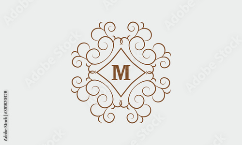 Luxury logo, vector monogram template with letter M for restaurant, royalty, boutique, cafe, hotel, heraldry, jewelry, fashion and more.