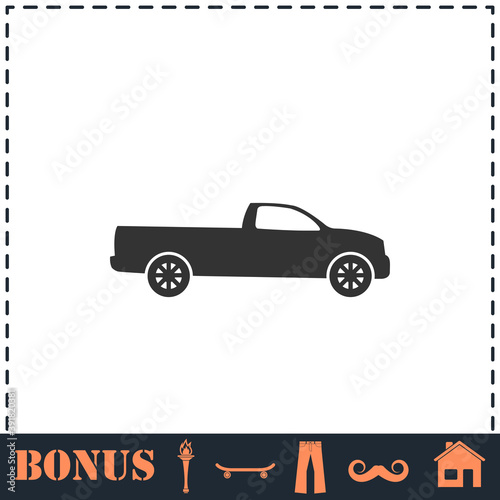 Pickup truck icon flat
