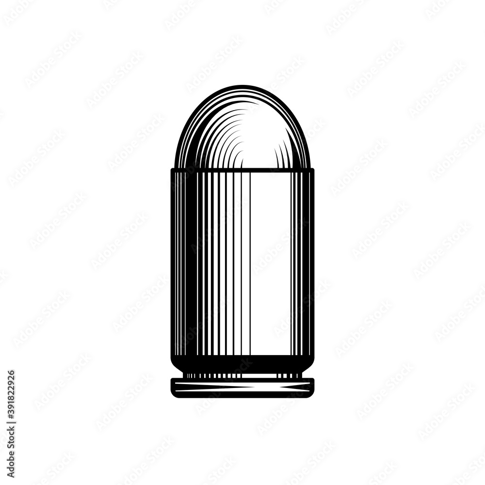 Pistol cartridge. pistol bullet. Vintage illustration in crosshatch style. Isolate on white background. Vector illustration.