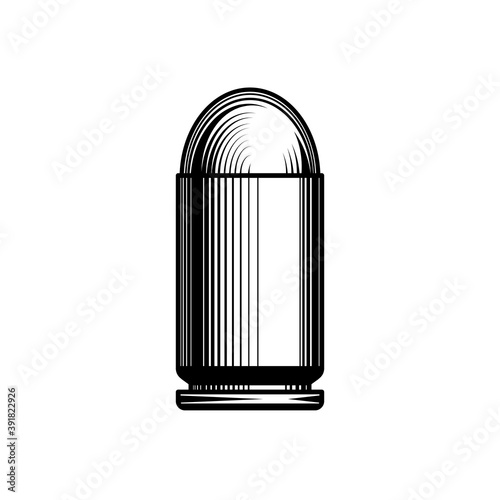 Pistol cartridge. pistol bullet. Vintage illustration in crosshatch style. Isolate on white background. Vector illustration.