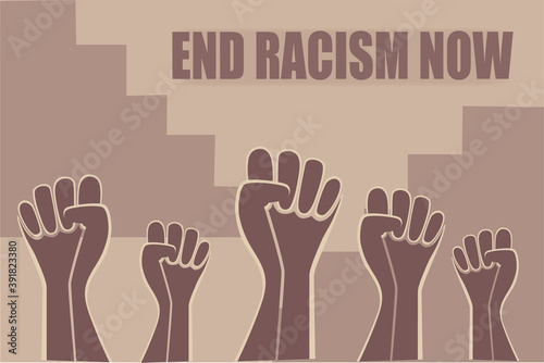  Black Lives Matter and  I Can't Breathe concept. Vector Illustration, poster,  African Americans  against racism, stronger together, stop racism. Stylized illustration of a raised fist