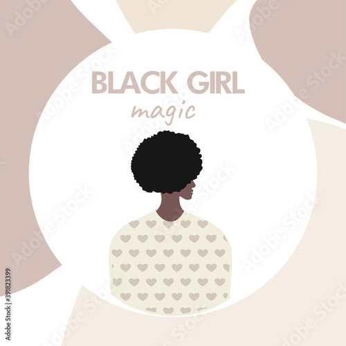 Black Girl magic concept.  BLM, Black lives matter,  African Americans and white people  in mask against racism, protest banners and posters about Human Right of Black People in US