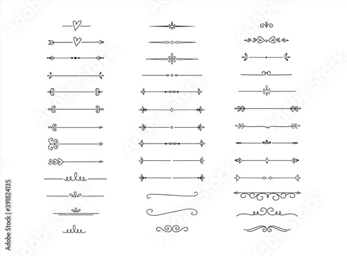 hand drawn calligraphic design elements dividers and arrows. Set of decorative symbols. page decor vector illustration