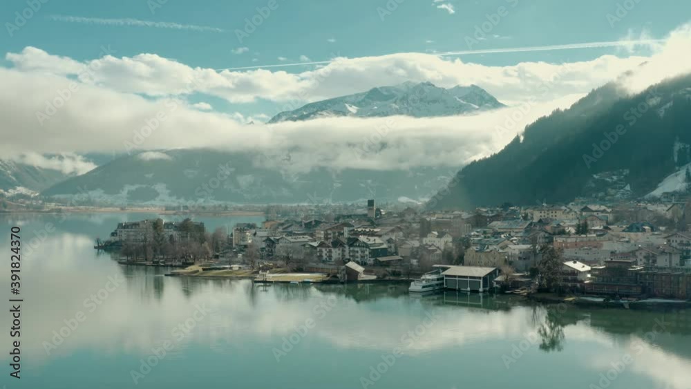 Ski Resort for Tourists on Winter Vacation in Austria. Beautiful Aerial View. Ski Resort for Tourists on Winter Vacation in Austria. Beautiful Aerial View.