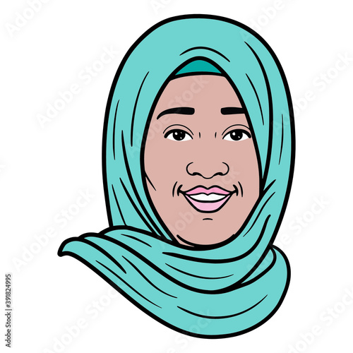 woman with turquoise headscarf. avatar, comic, illustration.