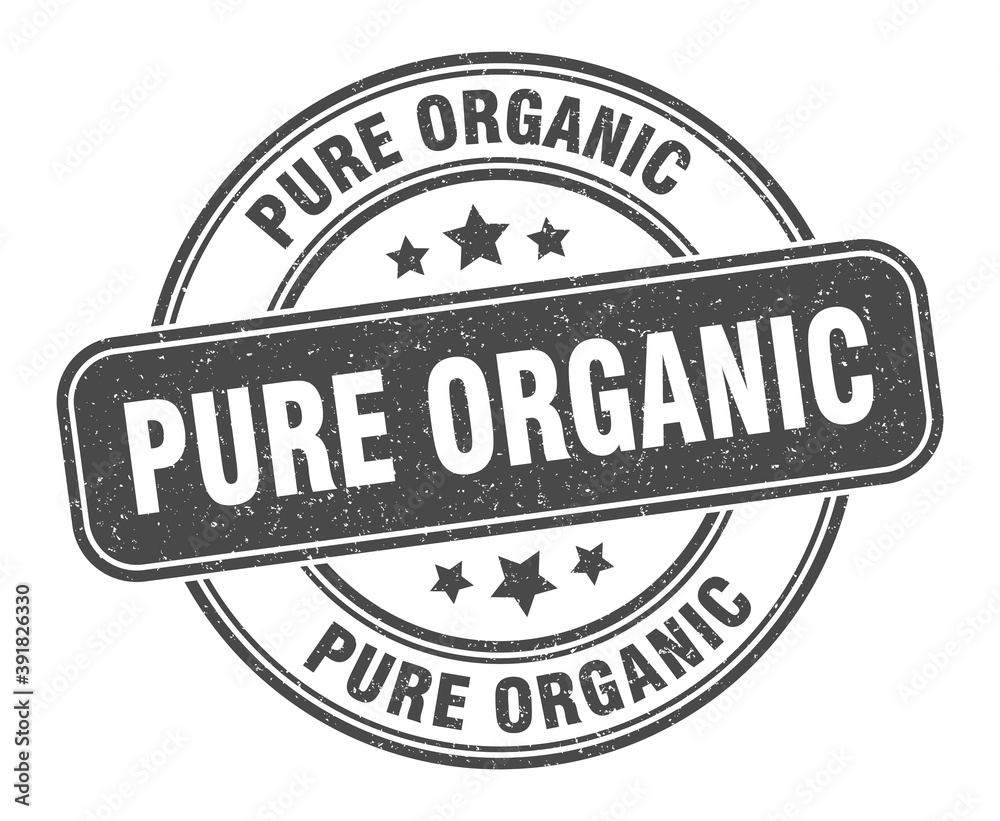 pure organic stamp. pure organic label. round grunge sign