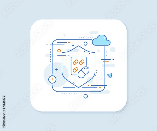 Capsule pill line icon. Abstract vector button. Medical drugs sign. Pharmacy medication symbol. Capsule pill line icon. Protect shield concept. Vector
