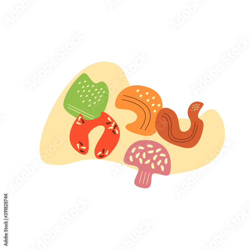 Mushroom foraging in fall season flat vector concept illustration with abstract shapes. Reaping harvest. Dried mushrooms and toadstools. Autumn gathering. Nature generosity 2D organic cartoon elements
