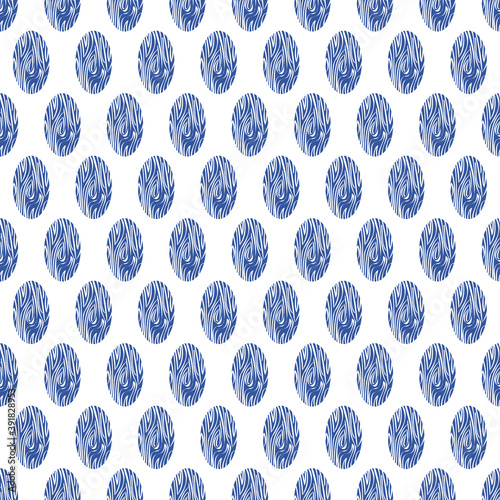 Vector Blue Textured Ovals on White Background Seamless Repeat Pattern. Background for textiles, cards, manufacturing, wallpapers, print, gift wrap and scrapbooking.
