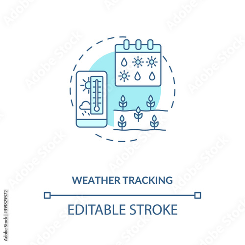 Weather tracking concept icon. Innovative agriculture technology. Futuristic rain forecasting instrument idea thin line illustration. Vector isolated outline RGB color drawing. Editable stroke