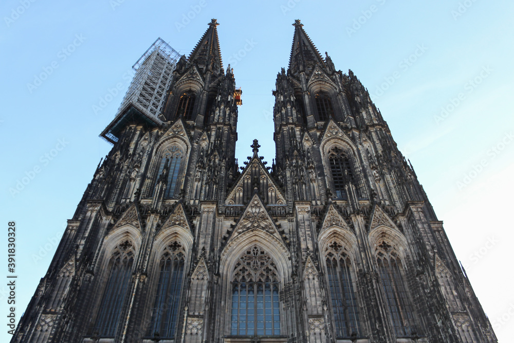 The facade of Cologne Cathedral (Kolner Dom), Roman Catholic cathedral church. It is the largest Gothic church in northern Europe.