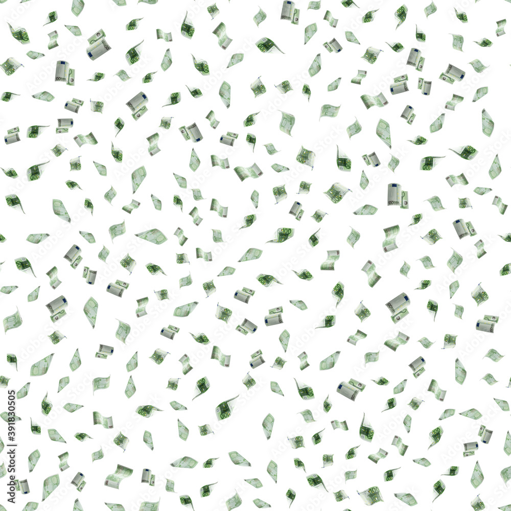 Money falling seamless pattern. Banknote falling isolated textures on white background.