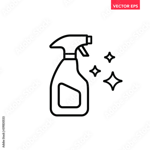 Black single spray cleaner line icon, simple clean up tool flat design vector pictogram, infographic vector for app logo web website button ui ux interface elements isolated on white background